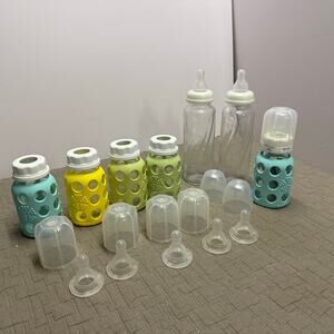 Lot 5 LifeFactory Glass Baby Bottles 2 Evenflo Size 1 Nipples Silicone Sleeves